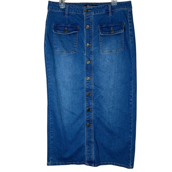 VTG Y2K Baccini Denim Maxi Skirt Sz 10 Button Front Straight Patch Pocket Preppy - Picture 1 of 5